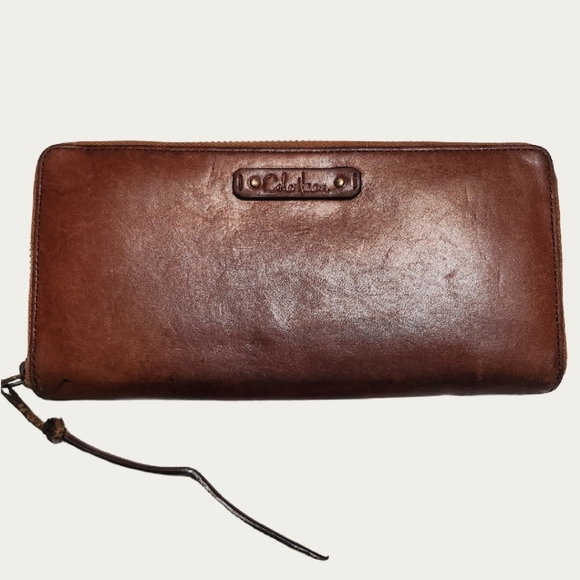 Vintage Distressed Cole Haan Brown Leather Zip-Around Wallet - Picture 1 of 10